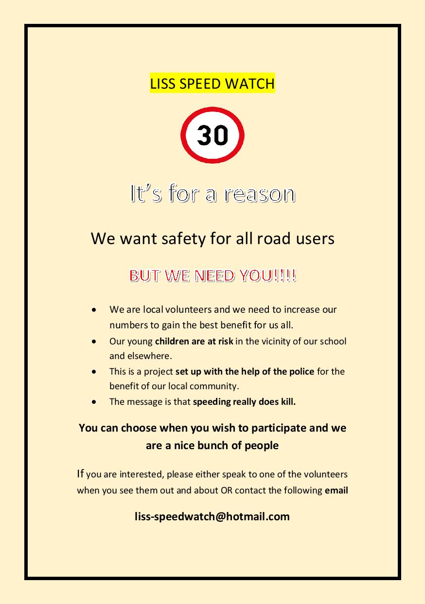 Speed Watch are looking for volunteers!