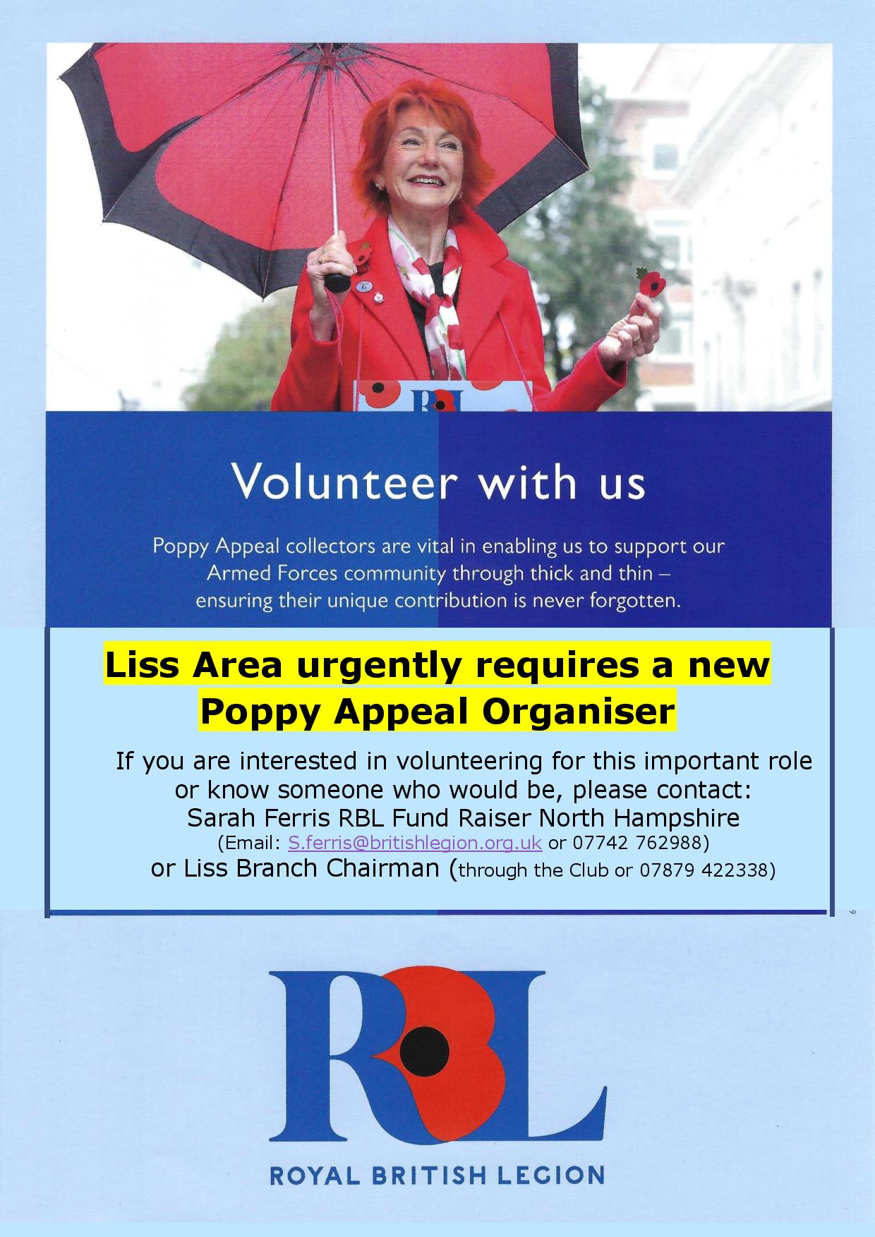 Liss Area urgently requires a new Poppy Appeal Organiser