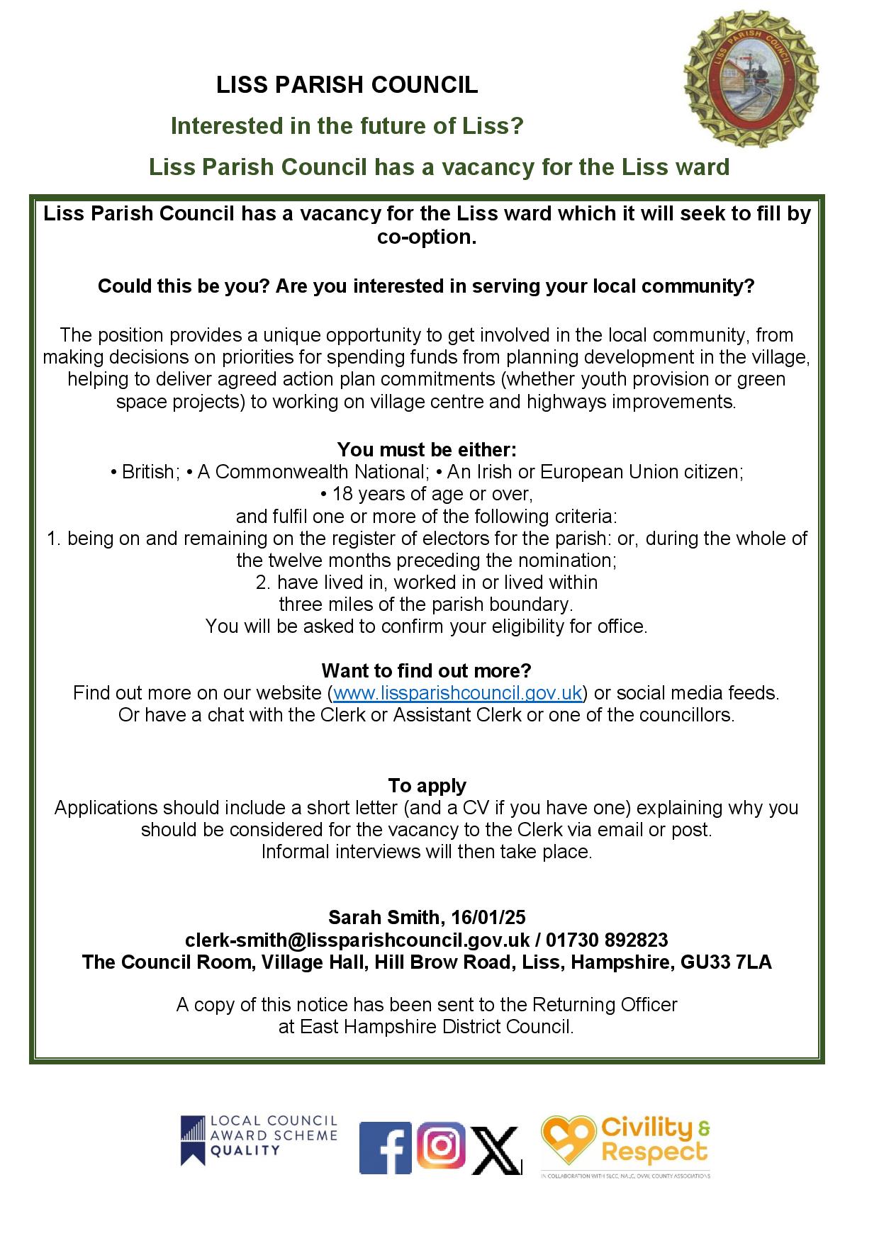 COUNCILLOR CHANGES & VACANCY